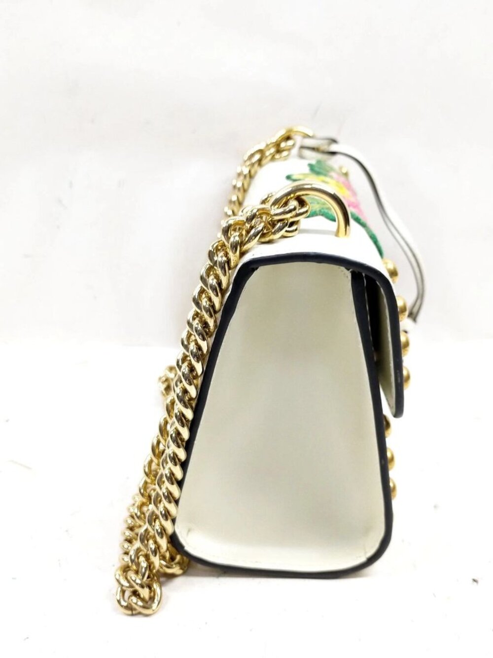 Authentic Gucci Padlock Embroidered Floral Studded White Leather Chain Crossbody - Picture 4 of 16